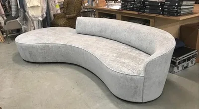 Curved sofa reupholstered in gray velvet, New York, NY, by NYC Reupholstery