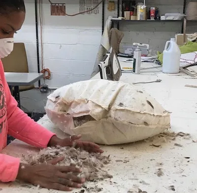 New foam and fill going into a cushion, New York, NY, by NYC Reupholstery