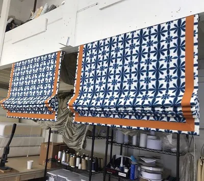 Custom roman shades sewn in the workshop, New York, NY, by NYC Reupholstery