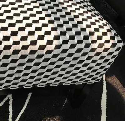 Ottoman reupholstered in a geometric print, New York, NY, by NYC Reupholstery