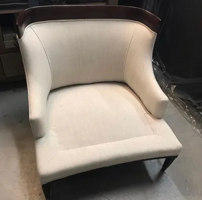 Barrel chair reupholstered in white, New York, NY, by NYC Reupholstery