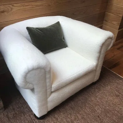 Club chair reupholstered in white boucle, New York, NY, by NYC Reupholstery