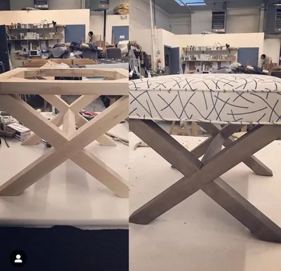 X bench ottoman reupholstered, New York, NY, by NYC Reupholstery